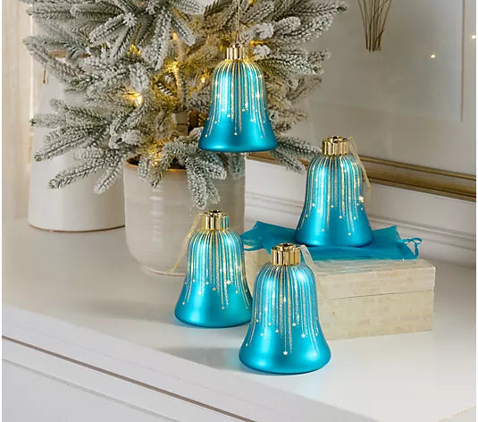 Set of 4 Illuminated Starry Night Bell Ornaments